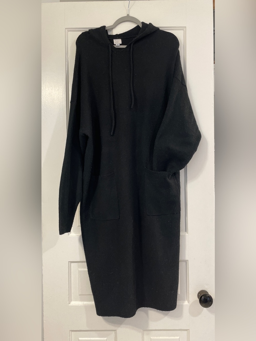 a new day Long Black Hooded Sweater Dress with Front Pockets